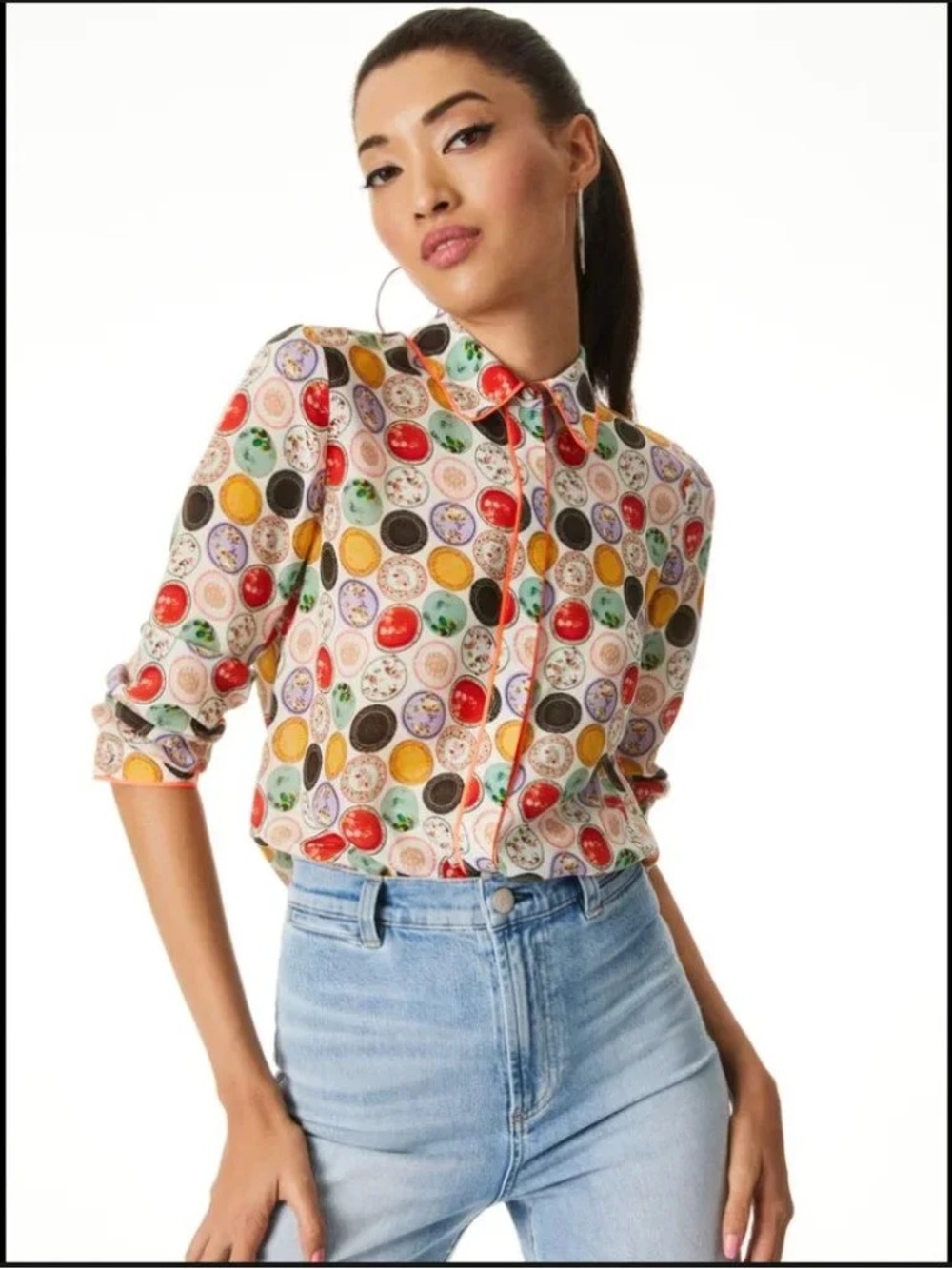 Alice + Olivia | Willa Placket Top (Dinner Party) - Size XL